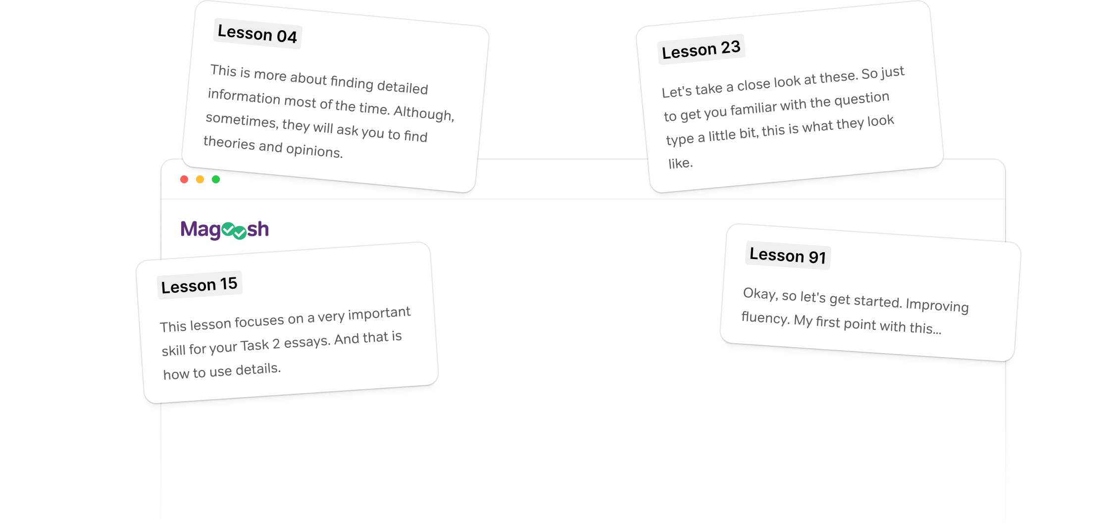 Array of different types of lessons on the IELTS